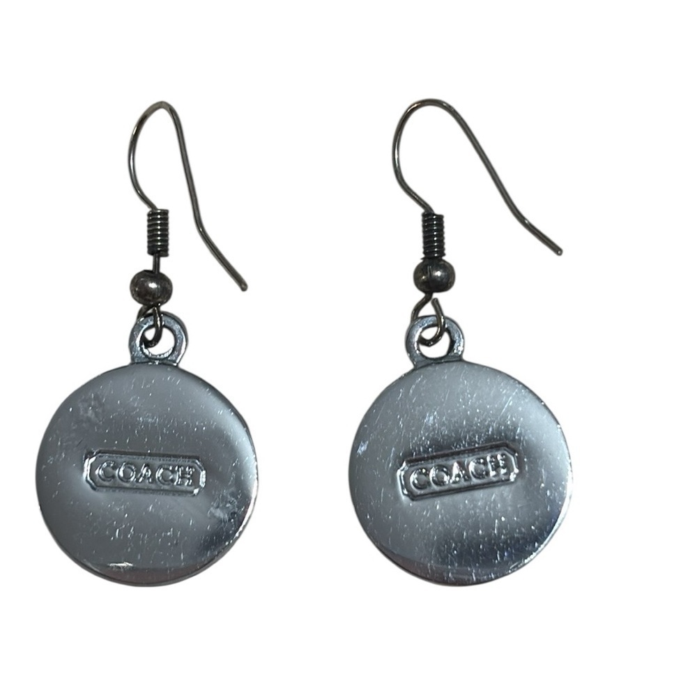 Coach Dangle Black and Silver Enamel Disc Earrings, hooks - Picture 3 of 4